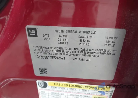 2011 Chevrolet Malibu 2Lt from USA, damaged, VIN 1G1ZD5E19BF243521